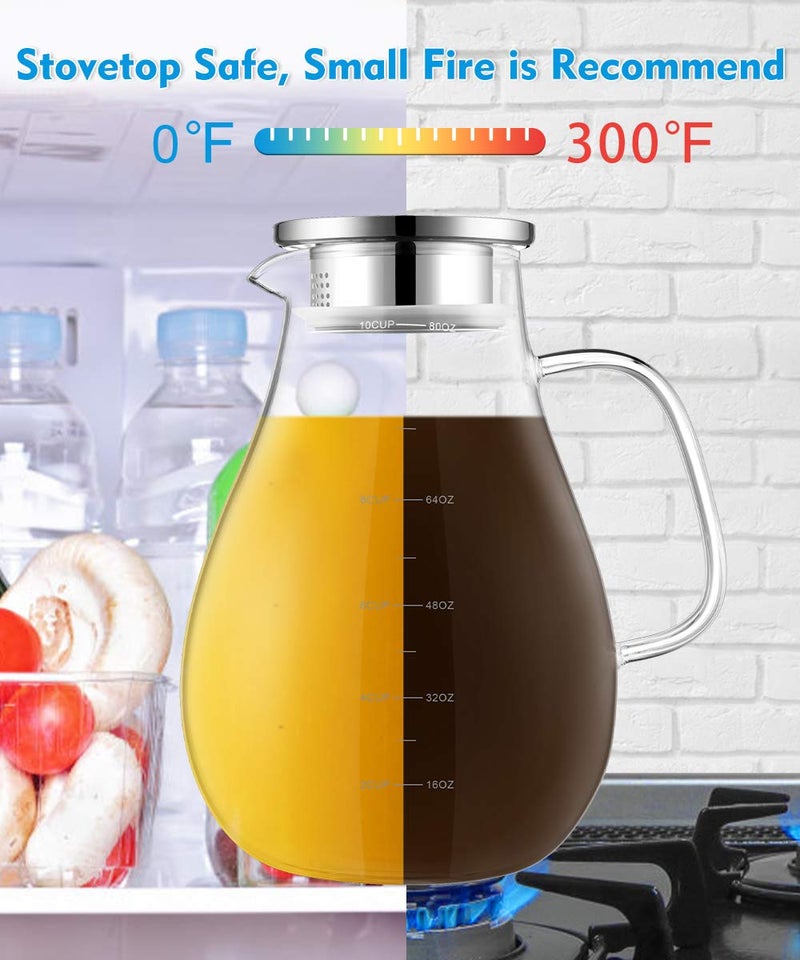 veecom Glass Pitcher, veecom 80oz Water Pitchers with Lid and Spout for Drinks, Hot&Cold Beverage, Juice, Iced Tea Pitcher for Fridge, Borosilicate Glass Carafe/Jug with Brush - Image 4